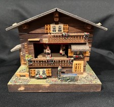 VINTAGE SWISS ALPINE CHALET MUSIC & JEWELRY BOX HANDCRAFTED FOLK ART DANCING picture