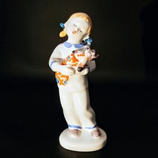 RARE Vintage Soviet Lomonosov LFZ Porcelain Girl Teddy Bear Figurine Stolbova 1C picture