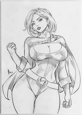 JSA Power Girl - 8x11 Original Art by Cover Artist H.RIC w/COA - NOT a Print picture