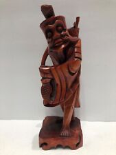 Oriental Hand Carved Wooden Man Fish Fishing Statue Figurine Art Vintage picture