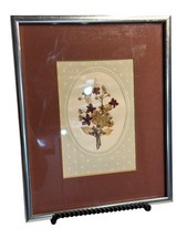 VTG Pressed Flower Art Frame Etched Silver Border Botanical Herbarium Wall 8x10 picture
