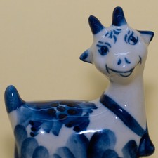 Goat gzhel Figurine painted in blue porcelain handmade sumbol of 2027 year picture
