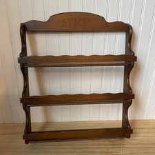 Vtg Wooden Three Shelf Spice Rack 15x19.25x2.75 Wall Mount Cottage Grandma Core picture