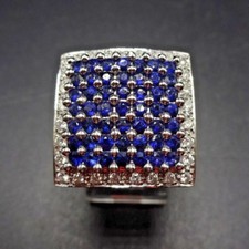 EXQUISITE Estate 18K GOLD Diamond & Sapphire RING, size 7.5 Square Shape picture