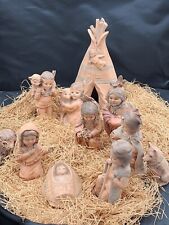 Vintage Provincial Mold Ceramic Native American Nativity Set 11 Pcs Hand Painted picture
