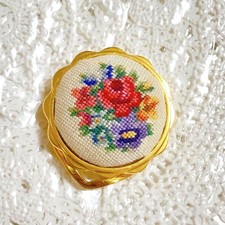 H.P. France Vintage Petit Point Scarf Clip Flower Pattern Accessories picture