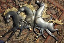 Vintage Brass Horses Wall Plaque Art Patina Wild Spirit Horses Wall Hanging  picture