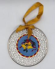 Villeroy & Boch Round Two Sided Flat Pierced Bells Christmas Ornament Vtg w/box picture