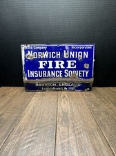Vintage Norwich Union Fire Insurance Society Porcelain Sign Norwich England 1797 picture