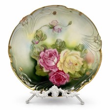 Antique Hand-Painted Bavaria Porcelain Plate: Roses, Gold Gilt, 12 Cabinet picture