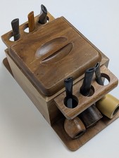 Vintage Fairfax Mid-Century Wooden Tobacco Pipe Rack & Humidor Jar picture