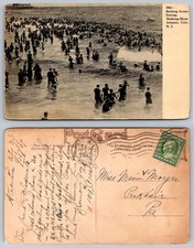 Vtg 1909 RPPC Atlantic City NJ Bathing Scene Crowded Beach Ocean Pier Postcard picture