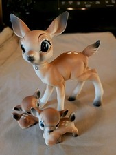 Vtg MCM Ucagco Ceramic Anthropomorphic Big Eyed Deer & Fawns picture