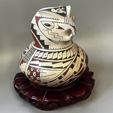 Vtg Oscar Ortiz Mata Ortiz Polychrome Owl Effigy Pottery Olla Vase Signed picture