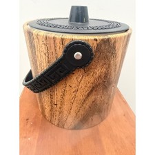 Vintage Mid Century Modern Ice Bucket Greek Key Faux Wood Grain Retro Barware picture