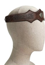 Medieval Embossed Faux Leather Headpiece for Women Men Renaissance Adjustable picture