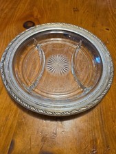 Wallace Sterling Silver 3961 Wheel Cut Glass Platter Dish Manganese Peach Glow picture