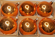 Lot VTG Blown Glass Large Orange Plain BALL Christmas Ornaments Fantasia Poland picture