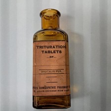 Vintage Digitalis Pur. Luyties Homeopathic Pharmacy Amber Labeled & Embossed picture