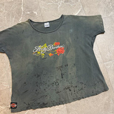 Vintage 1990 Harley-Davidson roses 3d emblem faded stained worm T shirt size L picture