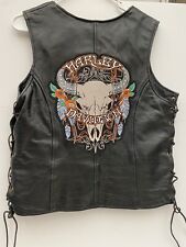 Unik Premium Black Leather Vest With Custom Harley Davidson Patch Adult Size M picture
