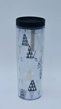Starbucks 2013 16 Oz Insulated Tumbler Christmas Holiday Trees Silver Logo Gold picture