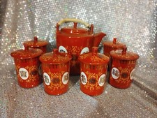 14 Pc Tatung Chinese Porcelain Tea Set Red Gold Design 6 Cups & 6 Lids & Teapot picture