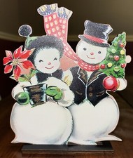 Christmas VINTAGE STYLE Wood Tabletop Centerpiece Mantel Standing Decor 6” picture