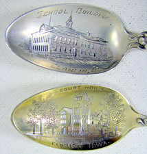 Nice Early Lot of 2 Hand Tooled Sterling Silver Souvenirs of Clarion Iowa picture