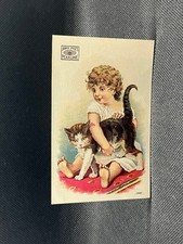 TRADE CARD JAMES PYLE'S PEARLINE WASHING COMPOUND GIRL WITH A CAT picture