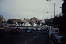 c1970's 35mm Slide Madrid Spain Plaza de Colón Fountain Traffic Cityscape Statue picture