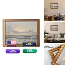 WKGZGYS Coastal Sea and Sky Vintage Gold Framed Wall Art 16x24 inch picture