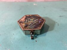Vintage HECHO Abalone Mother of PEARL Shell Hinged Pill Box picture
