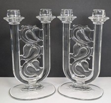 Fostoria 2639 Duo Candlestick Set (2) George Sakier 1950 Ivy Leaf Double Vintage picture