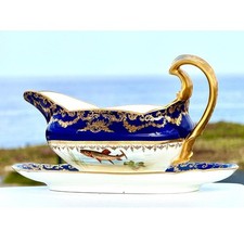 Antique Gravy Boat D&C Limoges Porcelain Cobalt Blue Possibly 22K Gold Gilt picture