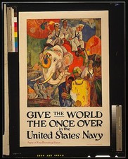 India 1919 United States Navy Give the World Once Over Poster Sailors Elephant picture