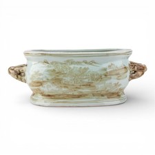 NEW CHINESE ORIENTAL brown nutmeg canton porcelain planter footbath picture