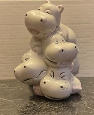 Vintage White Hippo Stack Ceramic Coin Bank 4 Hippos Figural Money Bank 7