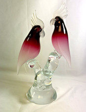 Renato Anatra Signed Murano Glass Cockatoos Sculpture Cranberry 17.5 