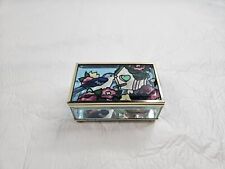 Vtg Stained Glass Music Box Sankyo Japan Movement Bluebird Beveled Edge Glass picture