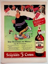 Seagram's 5 Crown Whiskey Vintage Magazine Ad Football Cartoon 1940s 50s picture