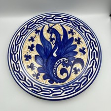 Vintage Spanish Fajalauza? Blue Hand Painted Tin Glazed Dragon Plate Wall Decor picture