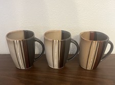 3 VTG Better Homes And Garden Bazaar Brown Grey Stoneware Coffee Mugs Stripes picture