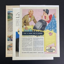 Vintage 1943 1951 54 Tire Print Ads Lot of 3 The General Tire Atlas Tires picture