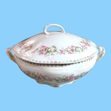 Antique Mignon ZS & C Bavaria Tureen Covered Vegetable Lid Pink Roses Gold Trim picture