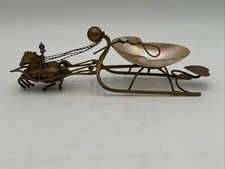 Antique French Palais Royal Mother of Pearl Half Shell Sled Pulled By Horses picture