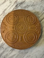 Vtg Frankoma Pottery Clay Trivet Seals of Five Civilized Tribes of Oklahoma 6.5” picture
