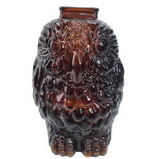Vintage Libbey Wise Old Owl Amber Glass Bank Brown Coin Jar 6.5” picture