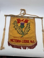 Rare Antique 1890s Fraternal Velvet Banner Victoria Lodge No 1 Scottish Thistle picture