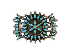 Navajo Turquoise  Cluster Star Cuff Bracelet Artist Mark By Benson Yazzie picture